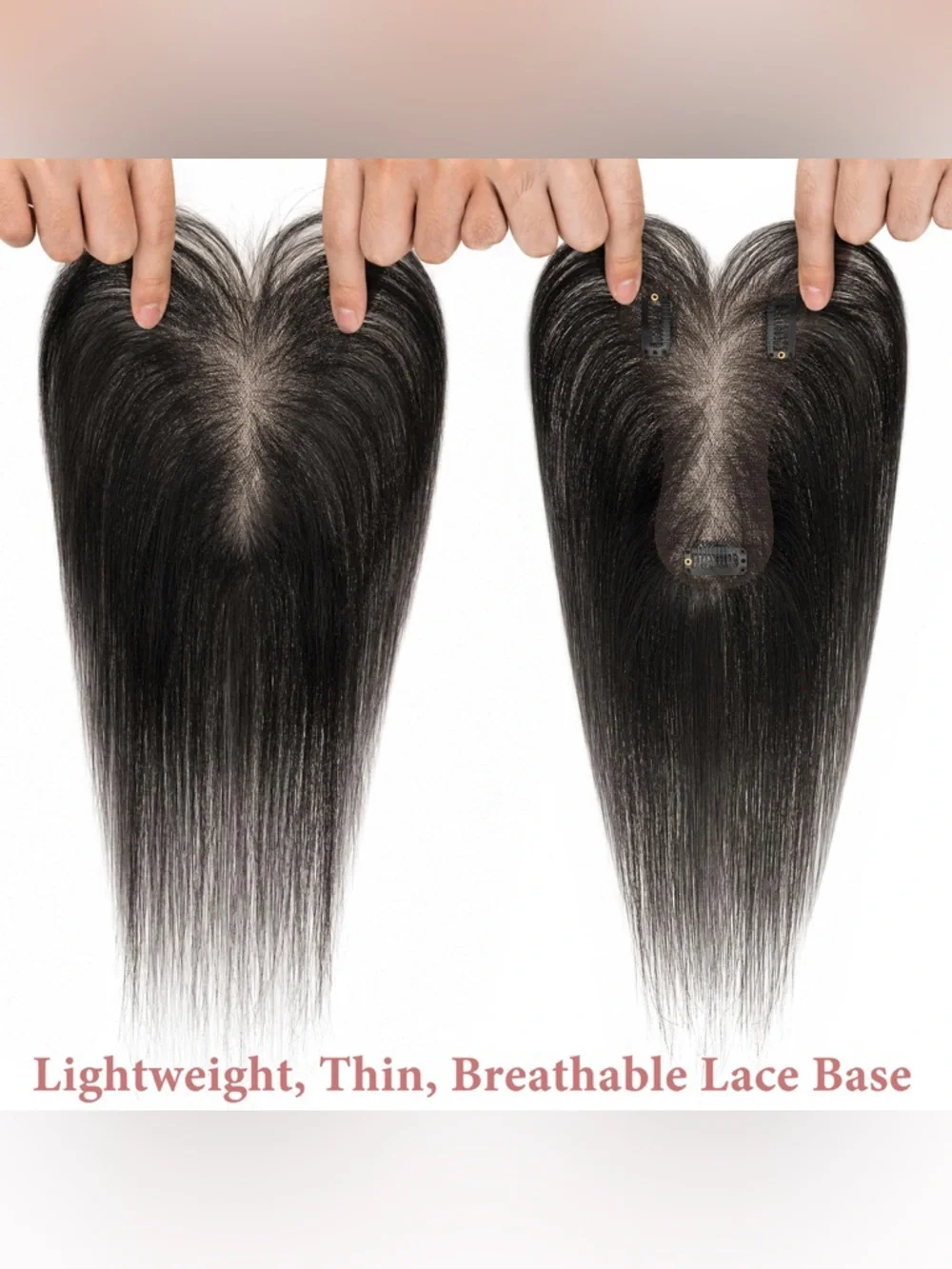 HUMAN HAIR Human Hair Topper w/ Air Bangs Lightweight Clip In